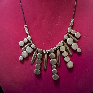 Chico's Silver Circles & Elongated Bronze Pieces Statement Necklace